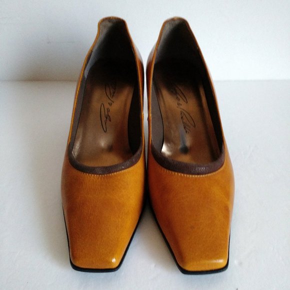 5 - 5.5 CANGO & RINALDI Italy Leather shoes low heel Y2K Ochre Yellow - Picture 4 of 13